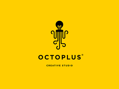 Octoplus animal logo brand identity branding creative logo design illustrator lamp minimal octopus octopus logo studio studio logo visual visual design