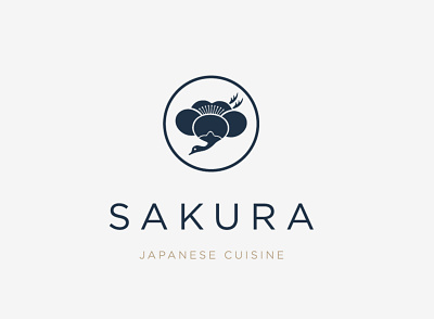 Sakura Japanese Cuisine Logo bird logo brand identity branding elegant logo flower logo food logo illustrator japanese food logo minimal minimal logo minimalist restaurant restaurant logo sakura sushi logo visual visual design