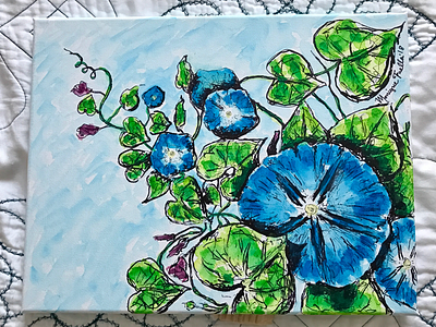 Morning Glory Painting blue canvas greenery illustration morning glory nature painting vine watercolor