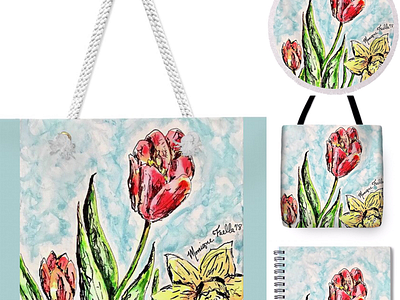 "Spring Flowers" product launch! daffodil easter flowers illustration ink mothers day spring spring break tulips watercolor
