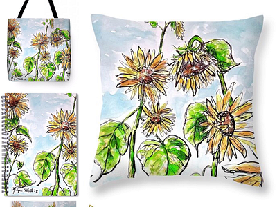 "Sunflowers" Product Launch! illustration ink painting sunflower sunflower painting sunflowers watercolors