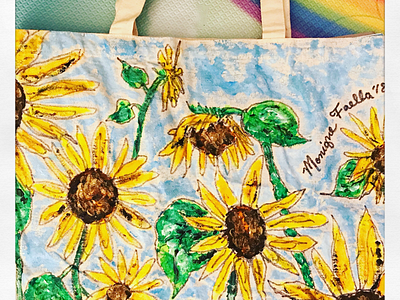 Painted "Sunflower" Tote Bag canvas hand painted ink paint sunflowers tote bag