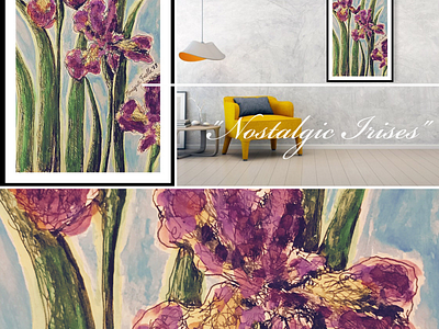 "Nostalgic Irises" floral flowers freehand illustration ink irises no eraser painting watercolor