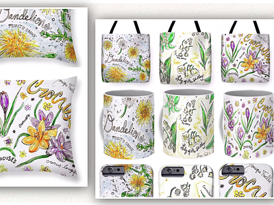 Newly released floral designs! crocuses dandelions illustration lily of the valley
