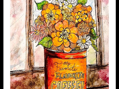 "Coffee Can Bouquet" colorized! bouquet coffee can floral flowers illustration spring watercolors