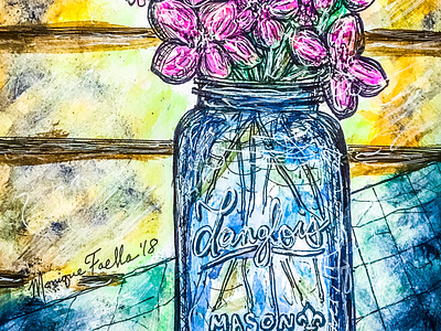 Mason Jar Bouquet, illustration bouquet colorful illustration mason jar pen watercolor whimsical