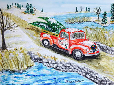 "A Cape Cod Christmas" painting cape cod christmas red truck winter