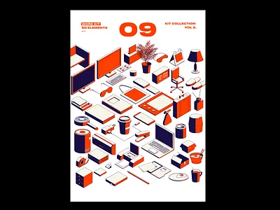 Work Kit calendar company computer designer drawing illustration isometric isometric art isometric design isometric icons isometric illustration kit office office setup office space stationery stationery set studio stuff worker