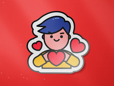 Love Sticker boy character design drawing illustration love lovely lover print proposal red sticker valentine valentine day