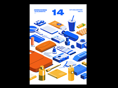 Excursion Kit backpack battery blue carrier cell phone charger design go out illustration isometric isometric art isometric illustration kit lipstick makeup nail polish stuff summer sunscreen survive wet tissue