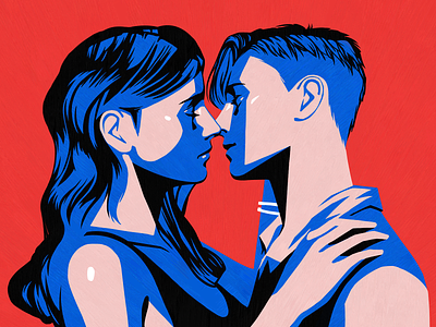 YOU blue boy couple date dating drawing eros girl hug hugs illustration kiss love lover lovers lust minimal passion red romantic