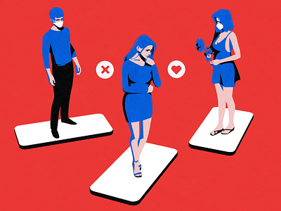 Tinder blue dating app datingapp girl hinge illustration instagram ladies lady like love man minimal phone red sns social tinder women women in illustration