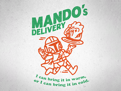 MANDO'S DELIVERY graphicdesign illustration logo mandolorian pizzastyle retro starwars teedesign thebookofbobafett vintage