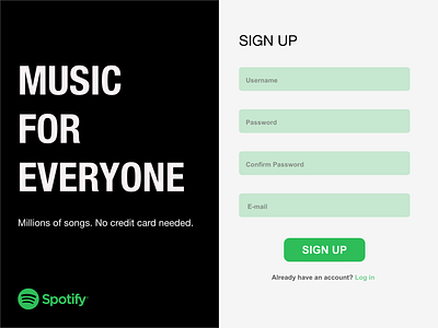 Sign Up Page - Spotify dailyui designs redesign signup simple simple clean interface spotify ui xd