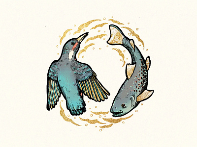 Royal Card Illustration - Lahinja Park bird card drawing fish gold illustration ink luxury nature slovenia