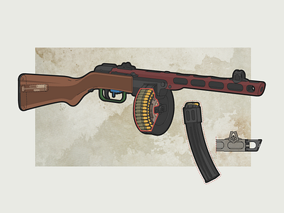 Shpagin Submachine Gun - PPSh gun illustration submachine weapon