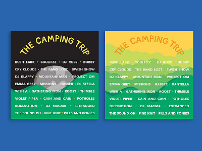 The Camping Trip Music Festival - Line Up Cards brand design brand identity branding design festival festival branding illustration music music festival visual design visual identity