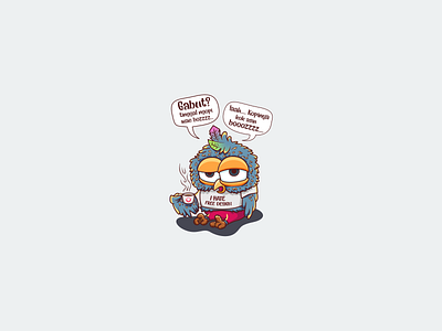 Owl says "Gabut?" bored coffee design dribble illustration inkscape outline owl vector