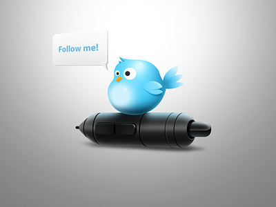 Twitter - Follow Me! bird blue cartoon fat bird follow me illustration pen twitter wacom