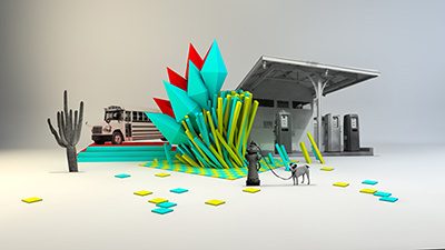 GAS STATION 3d cacutus dog gas station polowers