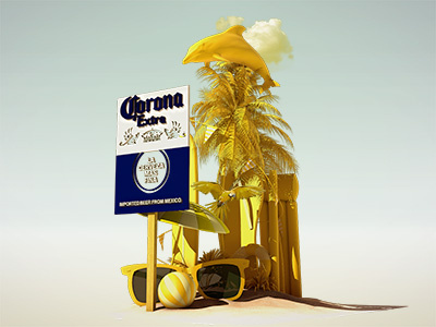 CORONA STYLEFRAME 3d beach beer palm sun sunglasses surf