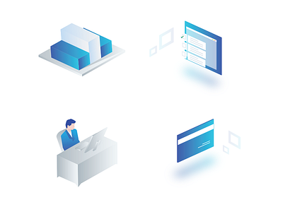 Iso workspace icons illustration isometric