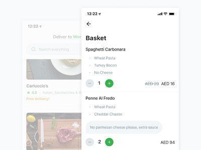 One Page Checkout (basket) - Careem NOW app basket card careem cart checkout clean deliveroo delivery food food delivery food delivery app ios iphone menu minimal pay payment shopping uber