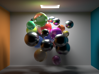 Balls in the Cornell room 3d 3drender 3drendering arnoldrenderer balls c4d cg cinema4d cornell filamento studio floatingballs javitto lights materials multimedia multimediadesign render rendering spheres test