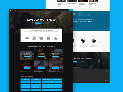 Unreal Engine Online Learning - Landing Page and Litmos Redesign academy achievements badge badges courses game learning learning app learning paths litmos online learning profile redesign refresh skills unreal engine webdesign