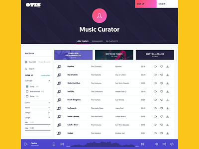 OTIS Labs - Product Design curator discover filter music music app music player music ui musician playlist sound sound id user interface
