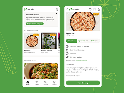 Parsnip - Product Design cake chef cooking cooking app cooking assistant cuisine diet education app healthy learn learning app level up parsnip product product design skills snippy