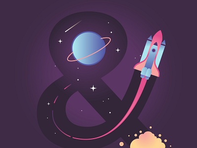 Space ampersand exploration flat galaxy illustration launch mission moon orbit planet rocket sky space stars type typography vector