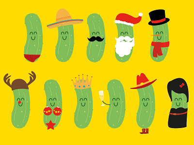 Pickle Outfits christmas crown illustration illustrator moustache outfit pickle sombrero stickers vector