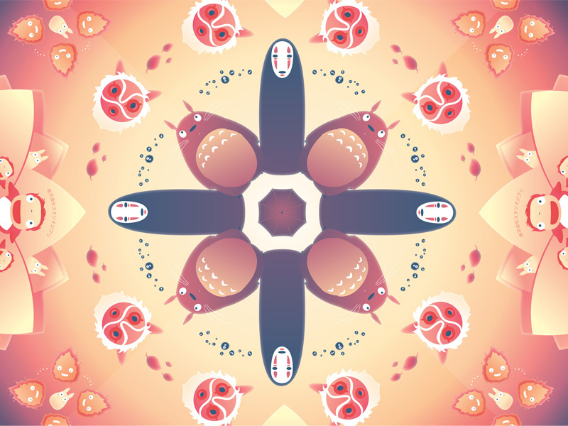 Studio Ghibli Kaleidoscope artwork poster illustration noface calcifer totoro ponyo mononoke spiritedaway miyazaki ghibli studioghibli