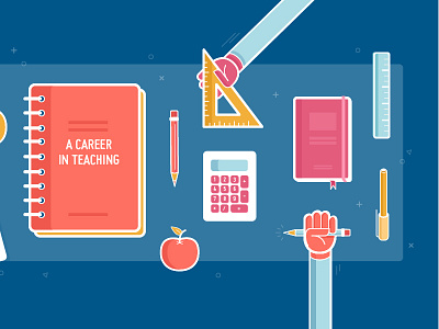 Get into teaching infographic - Intro 2/2 apple calculator diary flat notebook pen pencil ruler school teacher teaching vector