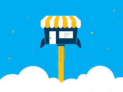 Start up launch business clouds flat fly illustration rocket shop sky startup