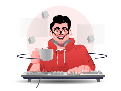 Curious Developer | Landing Page Illustration branding character designing coding developer development happy illustration iot java mixed reality programming ui