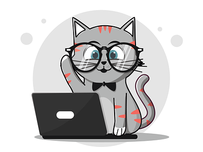 Geeky Cat cat coder geeky hipster illustration kitten kitty laptop mascot specs work