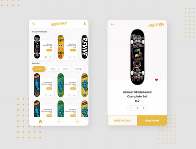 MightyVan Skateboard store mobile ui