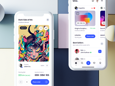 Unic. NFT Marketplace app clean minimal white coins color crypto crypto currency currency design ios marketplace mobile nft profile smooth typography ui ui design ux web design white