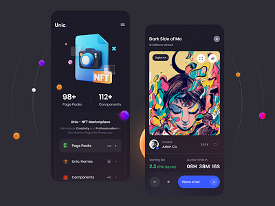 Unic - NFT Marketplace 3d app bitcoin clean minimal white coin colors crypto dark design eth homepage illustration ios marketplace mobile nft smooth ui ux web app