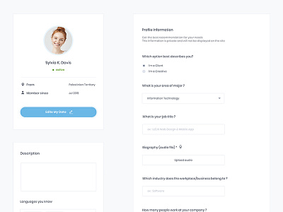 Freelancer Profile country dashboard date form kit profile select smooth ui ux white