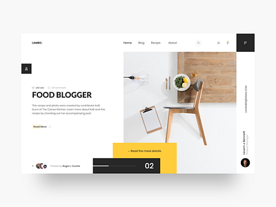 Food Blog. black blogger color food homepage landingpage product share slider smooth typography ui user ux web webdesign webpage white
