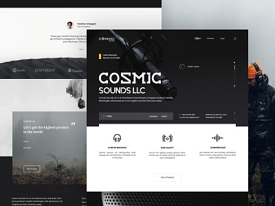Cosmic Sounds. LLC clean minimal white color cosmic sound customer user ui dark design homepage product smooth sound template typography ui ux web webdesign white