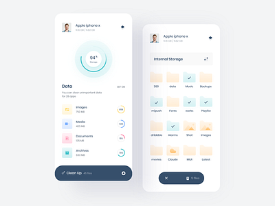 CleanUp animation app apple clean minimal white clenup color colors design folder homepage mobile phone product profile progress smooth ui ux white