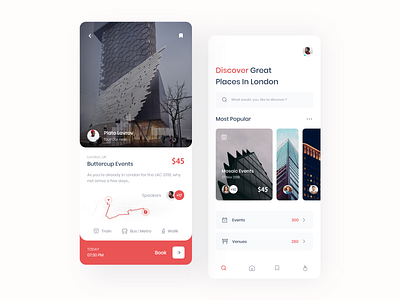 Event Discovery App app book booking clean minimal white color design event homepage iphone android landingpage map mobile product smooth travel typography ui ux webdesign white