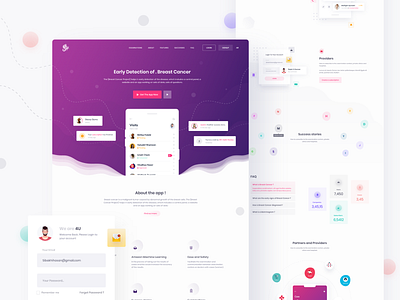 Breast Cancer App Landing Page 2019 trend 2020 app breast cancer clean minimal white color design homepage illustration landingpage mobile product smooth template typography ui ux web webdesign white