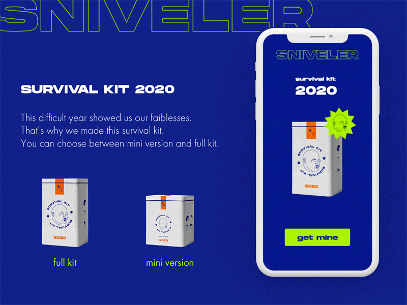 Sniveler kit animated branding challenge design digital gif mobile program rebound survival kit ui ux vector