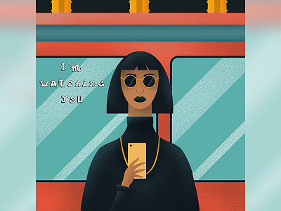 Im Watching U black character design digital fashion girl glasses illustration melanin metro phone portrait poster rebel