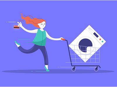 Buy now pay later credit card illustration illustrator running shopping trolley vector